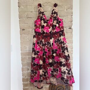 Floral Cocktail Dress with Pink and Brown Accents